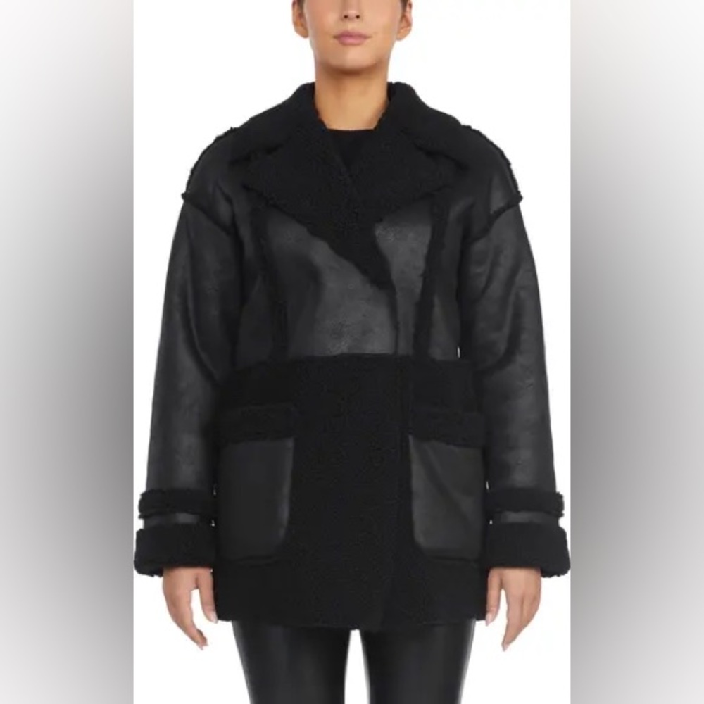 Badgley Mischka Raymonde Mixed Media Faux Shearling Coat